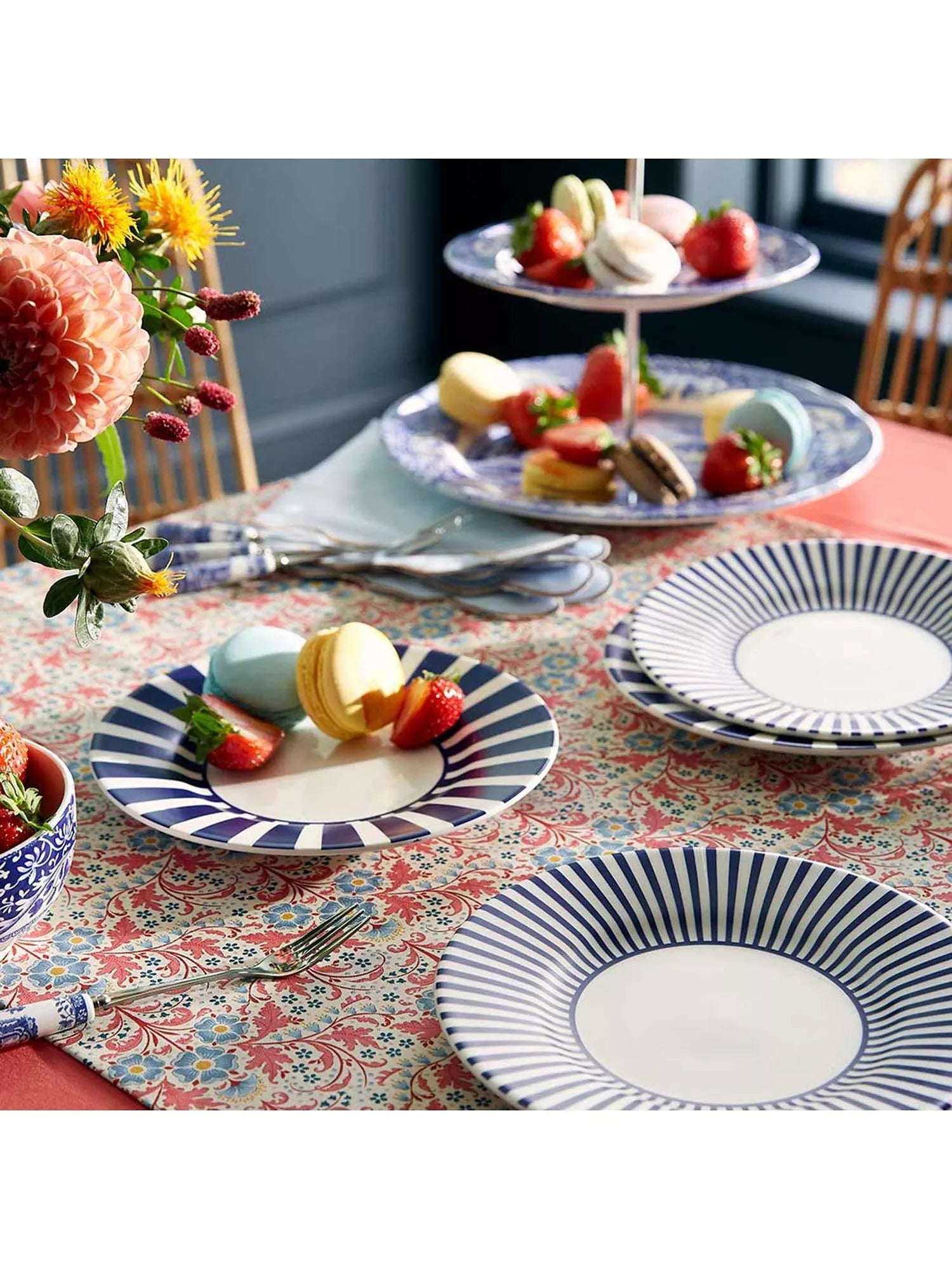 Spode side plate set of 2 18cm blue white stripes, imported from the UK