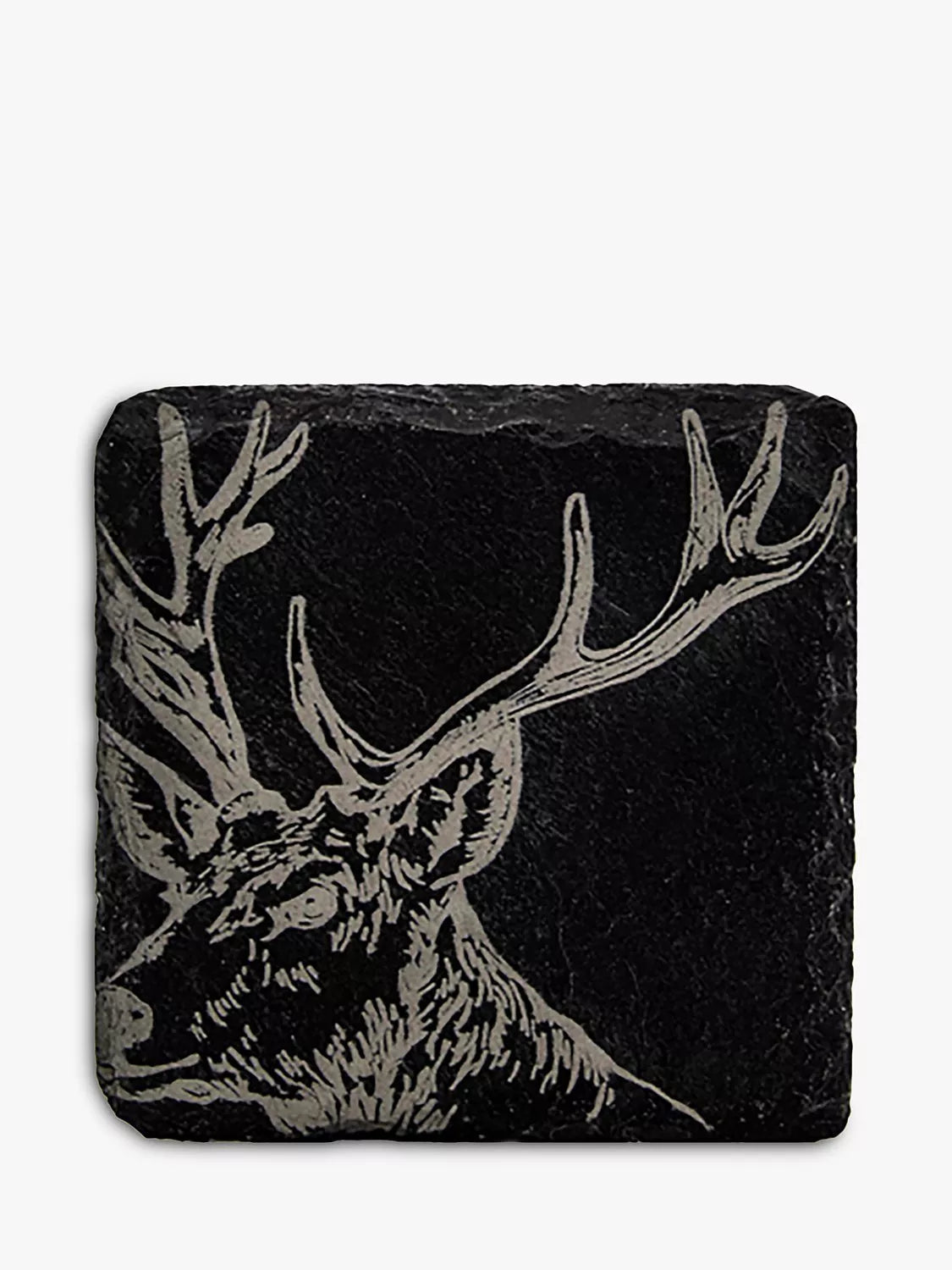 Selbrae House stag design square slate coaster, 11cm (British brand)
