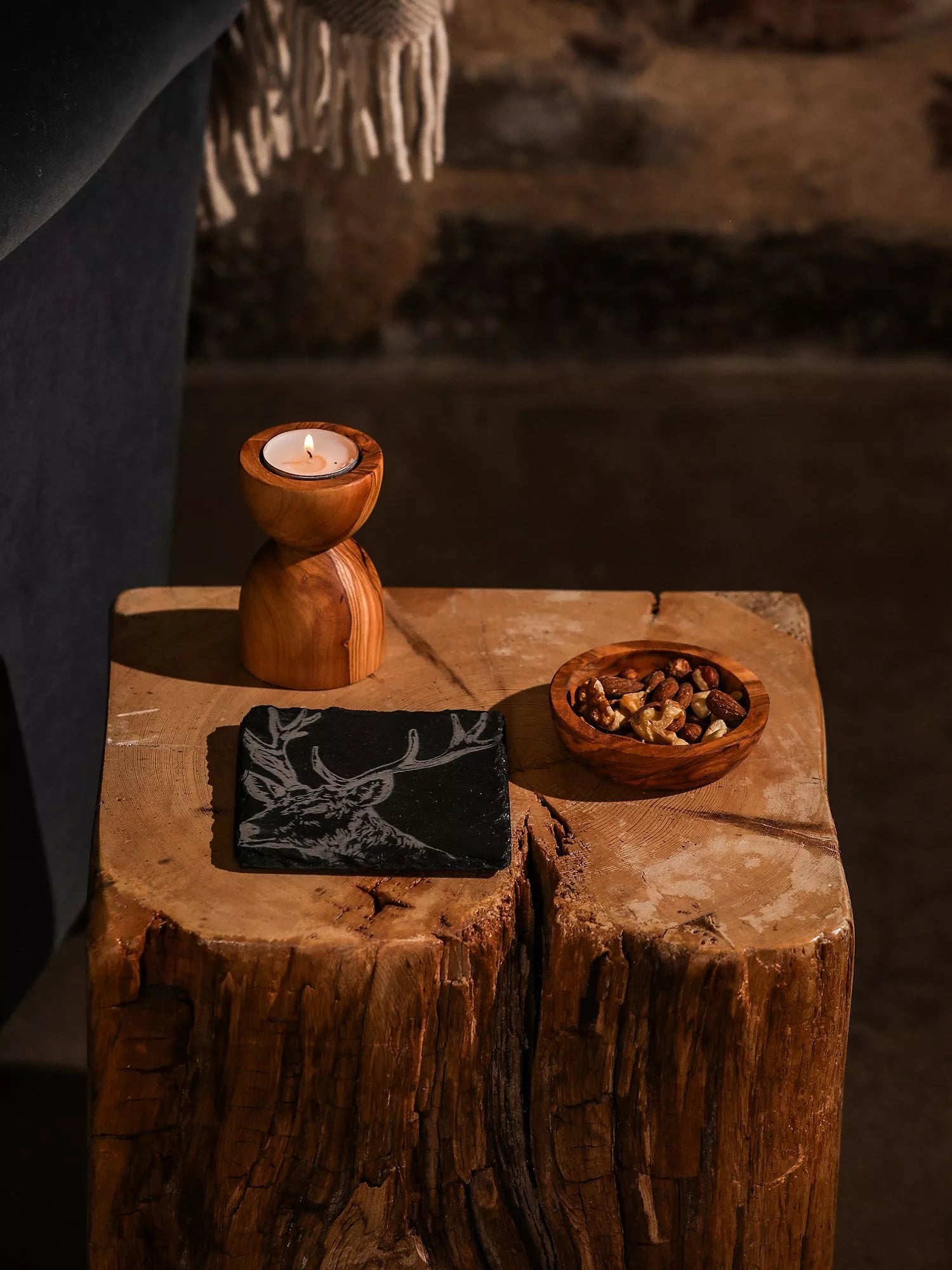 Selbrae House stag design square slate coaster, 11cm (British brand)