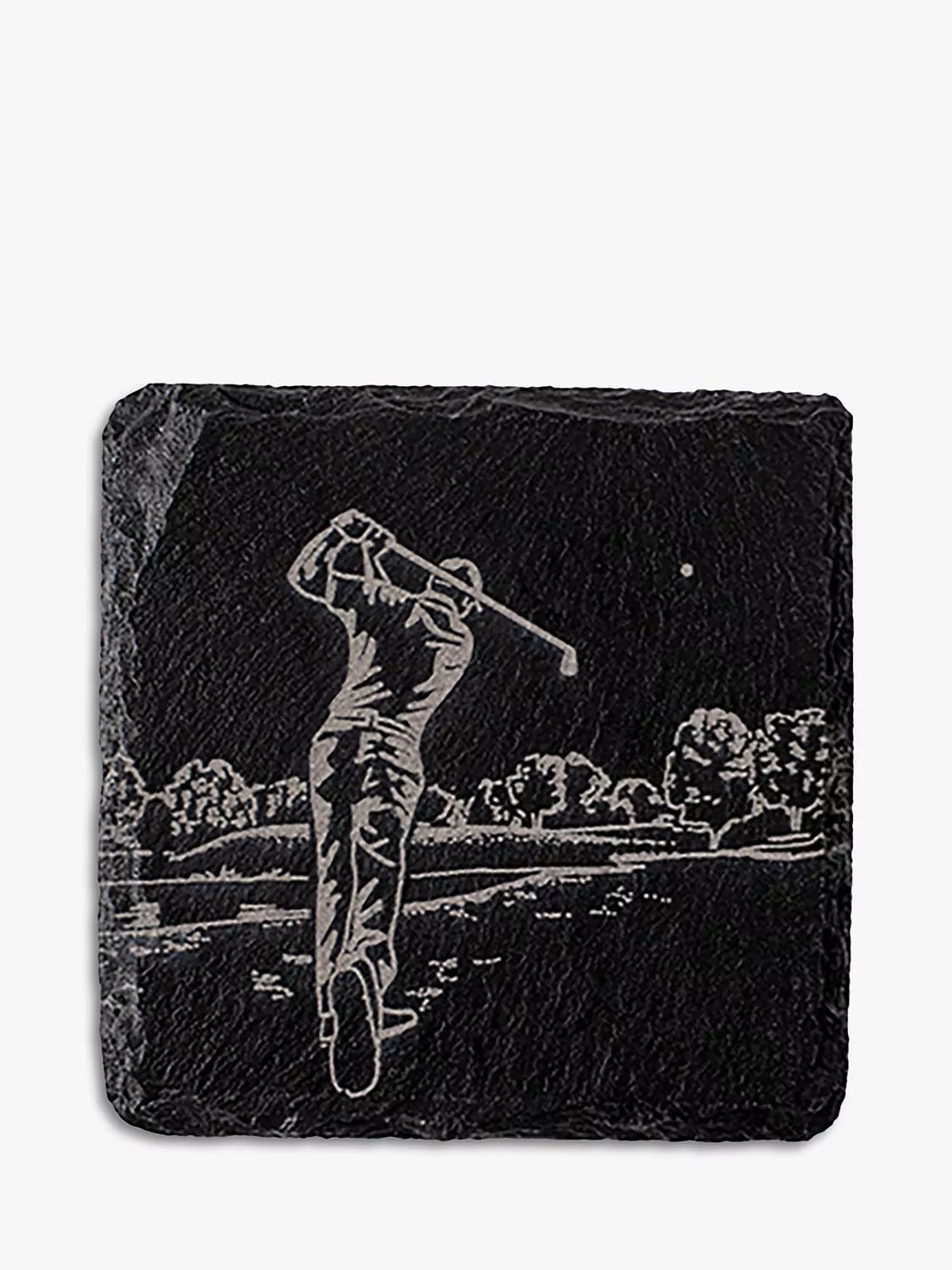 Selbrae House square slate coaster with golf design, natural finish - British product