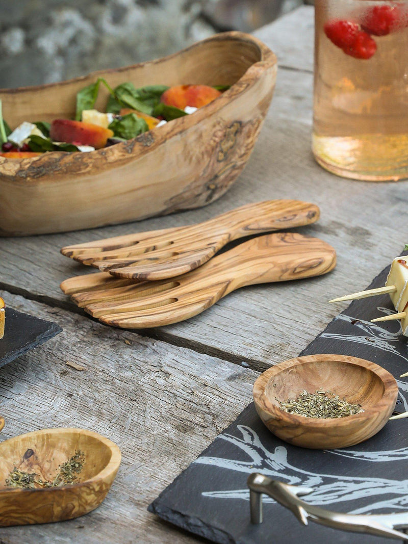 Selbrae House olive wood salad server hands, imported from the UK
