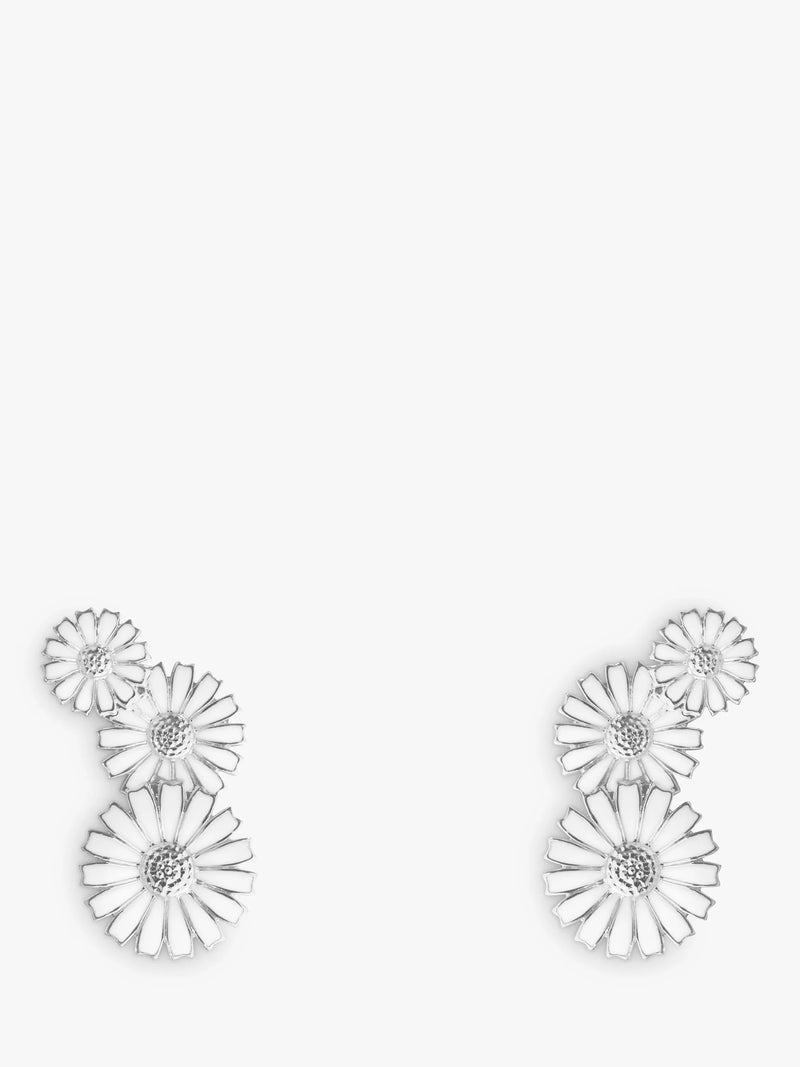 Georg Jensen Daisy Enamel Layered Earrings Silver, UK version