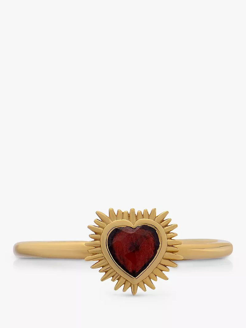 Rachel Jackson London garnet heart ring, gold plated, British brand