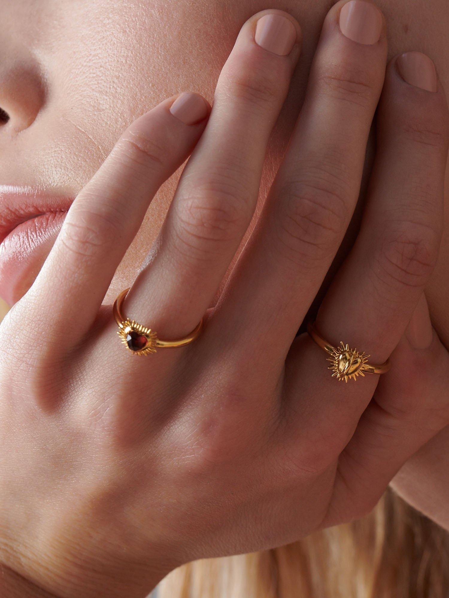 Rachel Jackson London garnet heart ring, gold plated, British brand