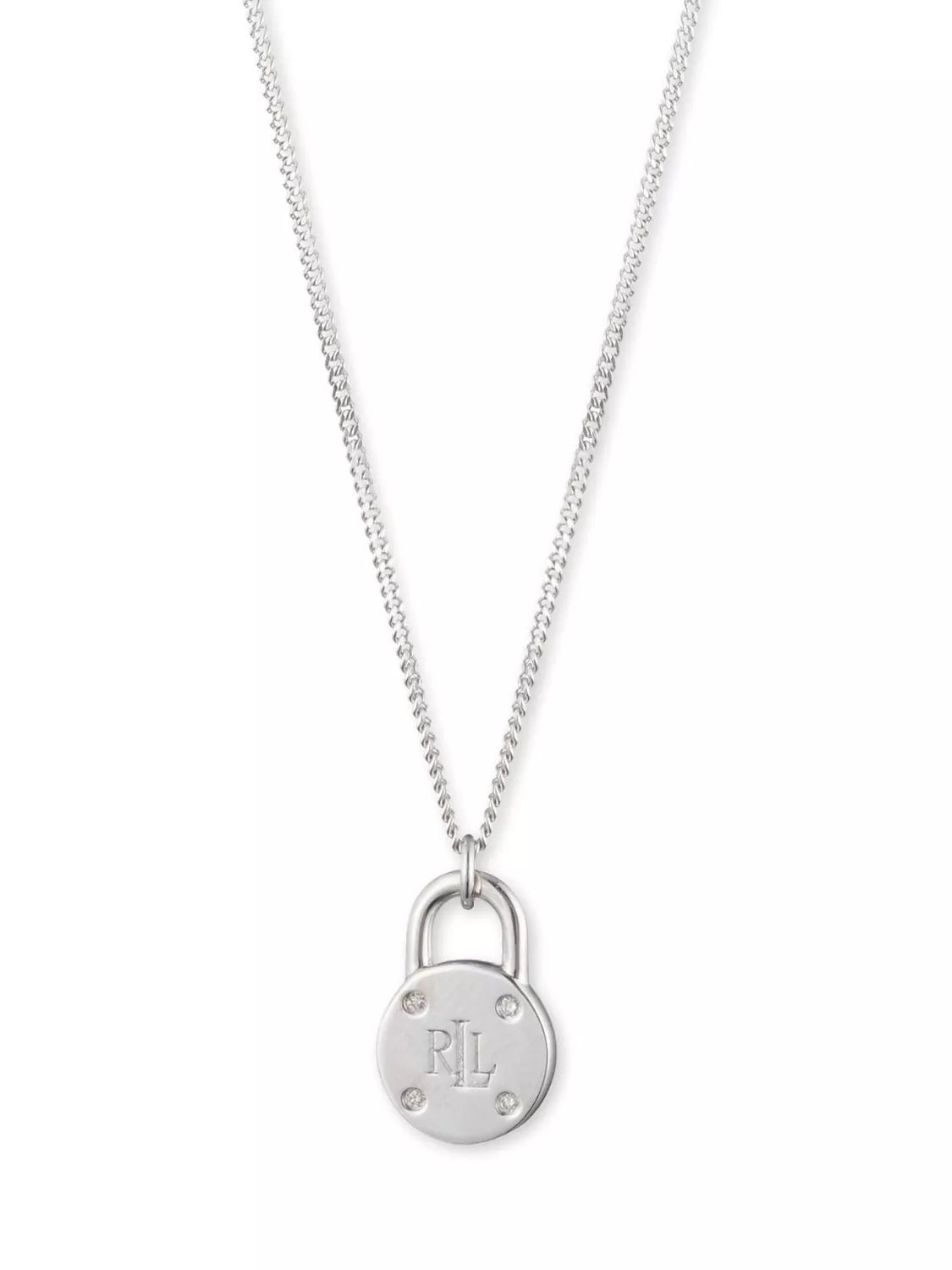 Lauren Ralph Lauren sterling silver diamond padlock necklace 35cm - British product