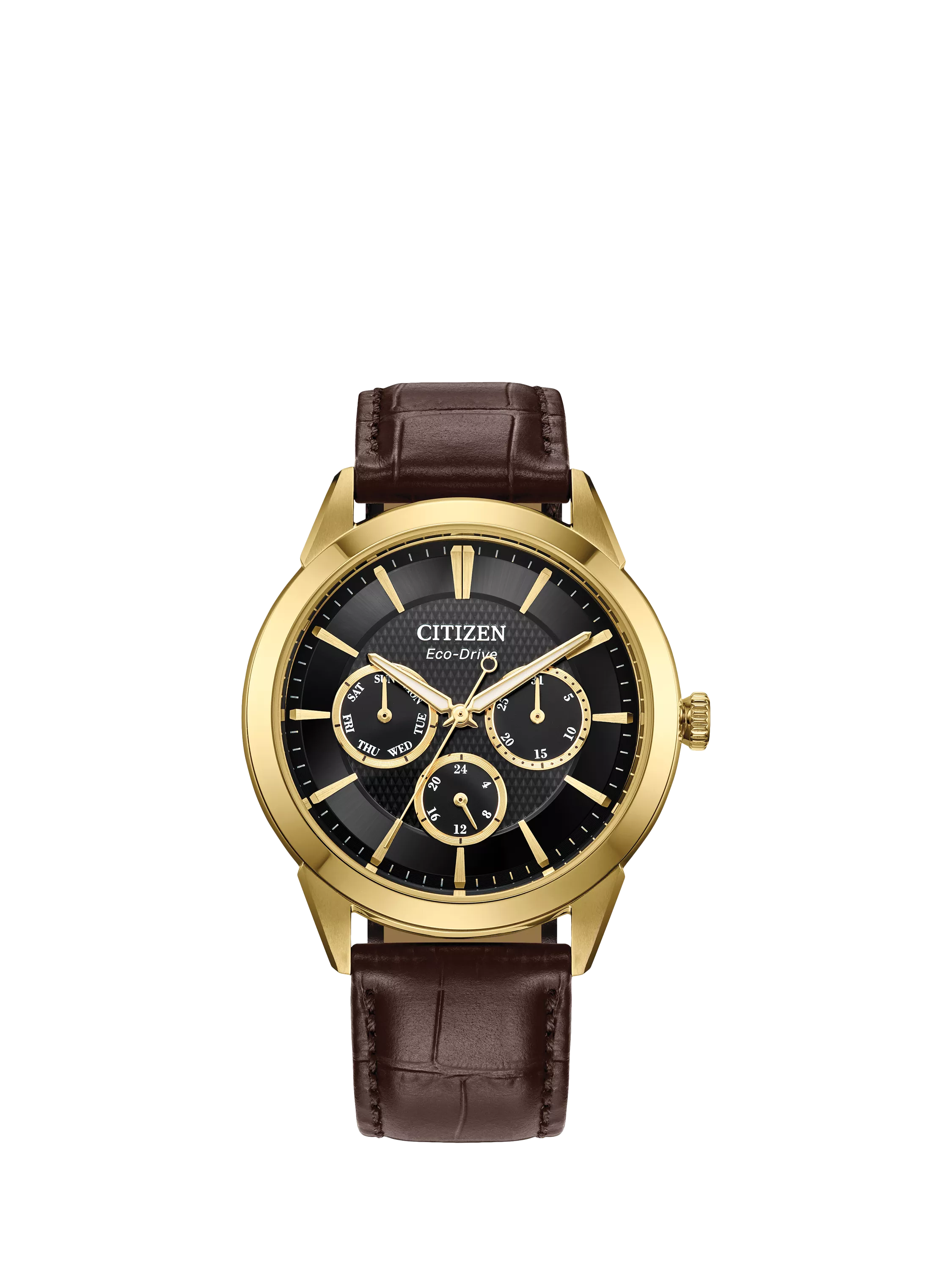 Citizen Eco-Drive Chronograph Uhr 44mm braunes Lederarmband (britische Marke)