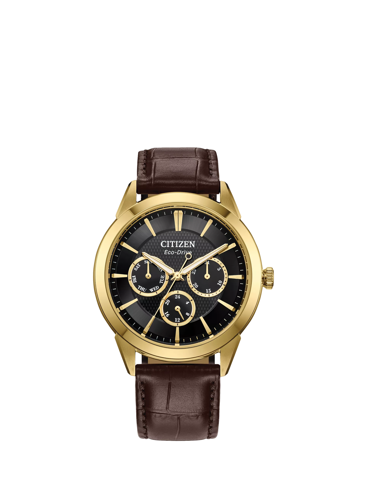 Citizen Eco-Drive Chronograph Uhr 44mm braunes Lederarmband (britische Marke)