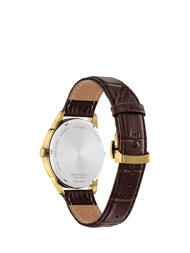 Citizen Eco-Drive chronograph watch 44mm brown leather strap (British brand)