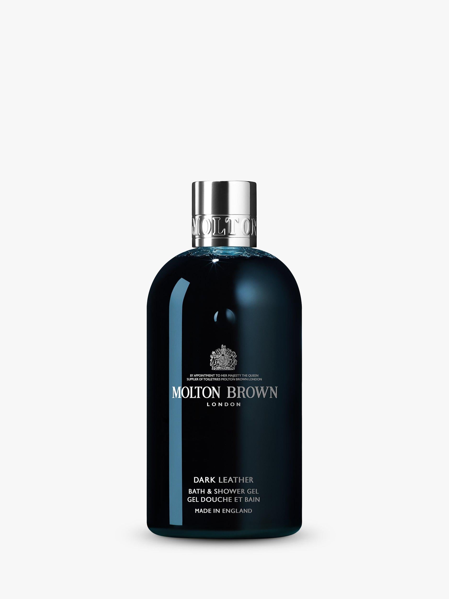 Molton Brown dark leather bath and shower gel 300ml, imported from the UK