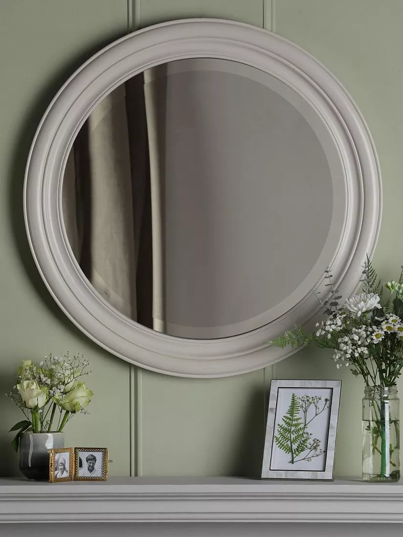 Laura Ashley Tate round wall mirror 60cm off white (British brand)