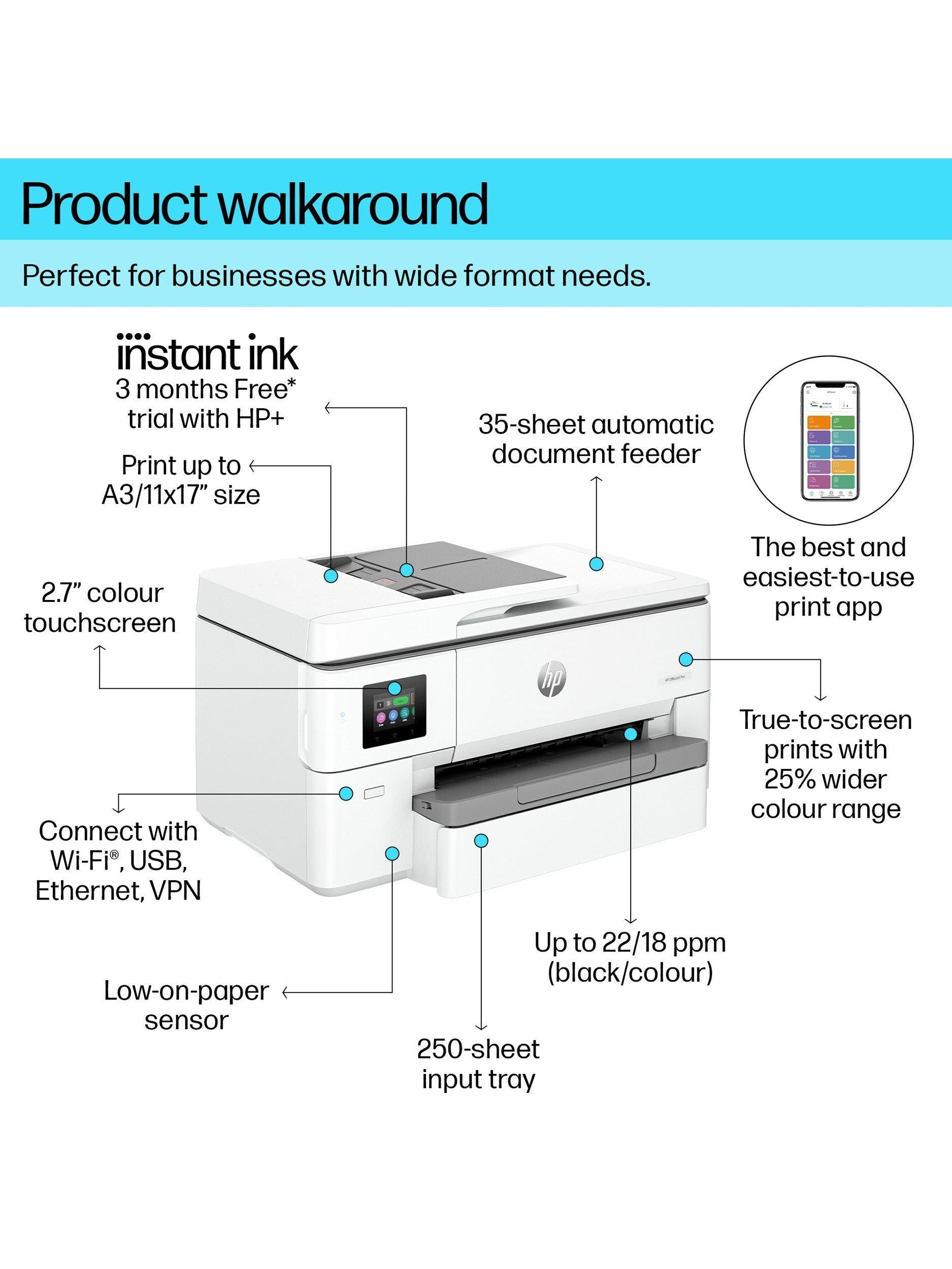 HP OfficeJet Pro 9720e A3 wireless printer (British brand)