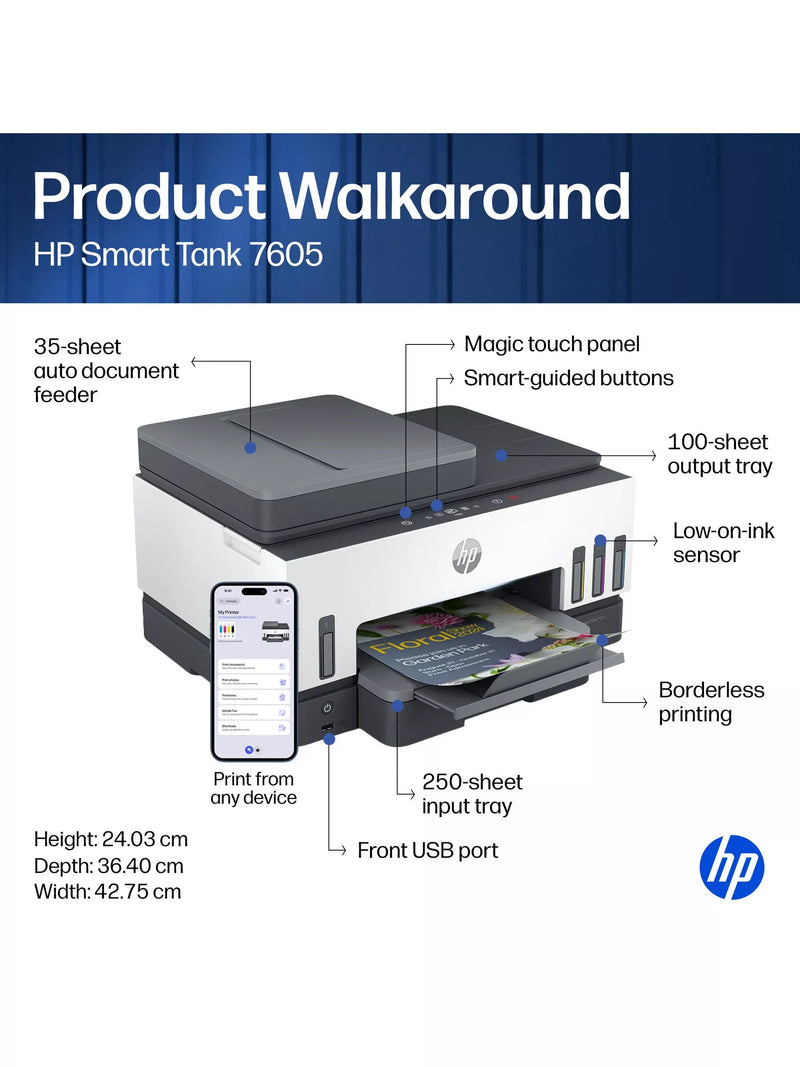 HP Smart Tank 7605 wireless printer Light Basalt, imported from the UK