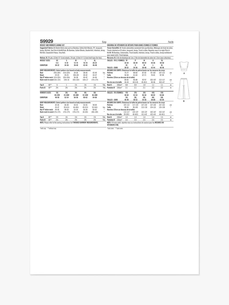 Simplicity sewing pattern lounge set, UK version