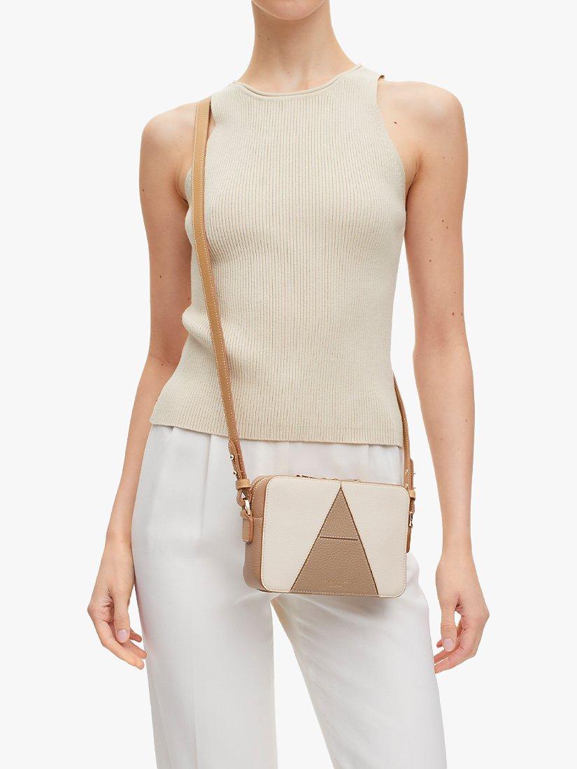 Aspinal of London camera crossbody bag pebble leather cream taupe (British brand)