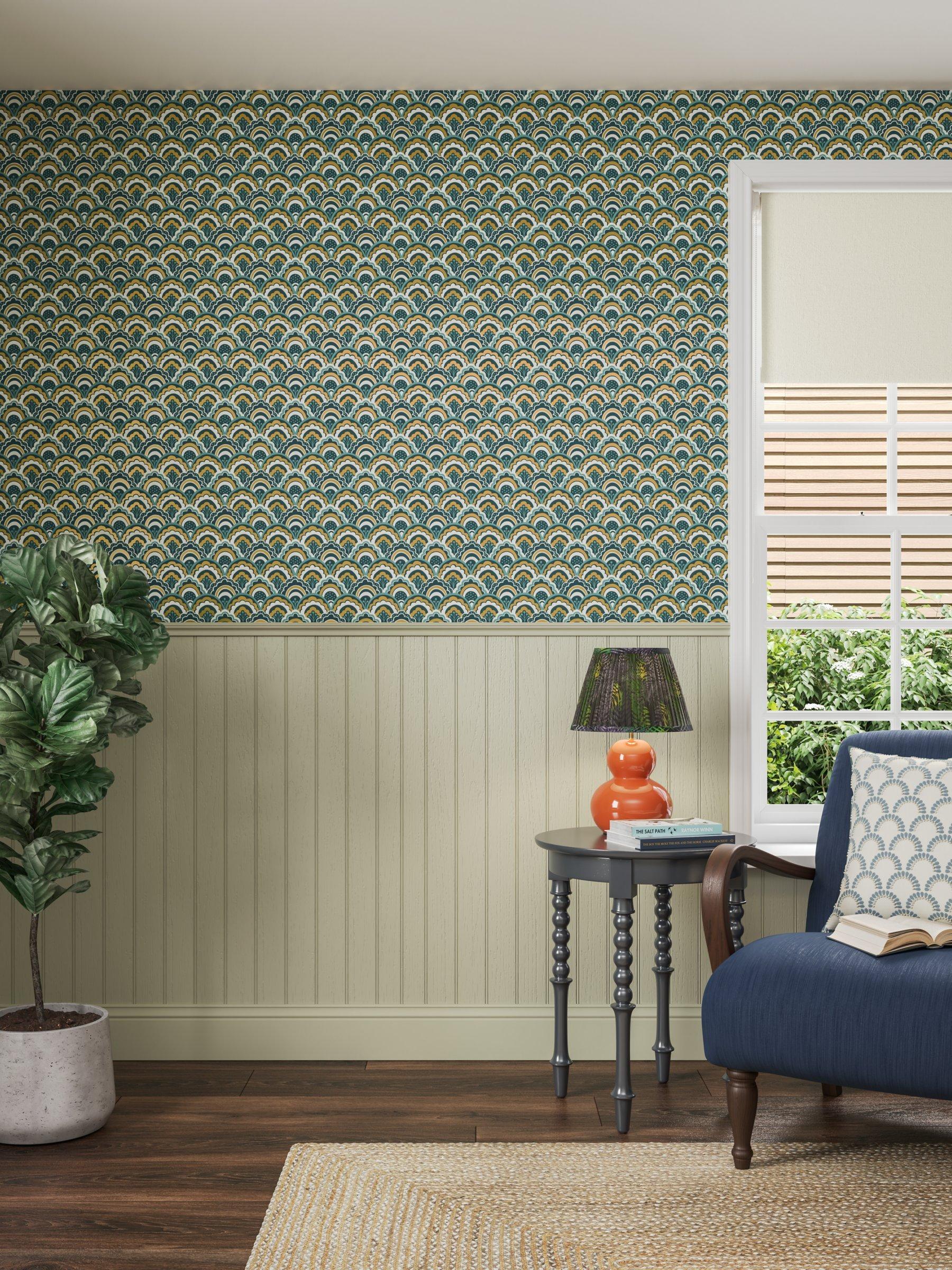 John Lewis Astra wallpaper dark peacock, UK version