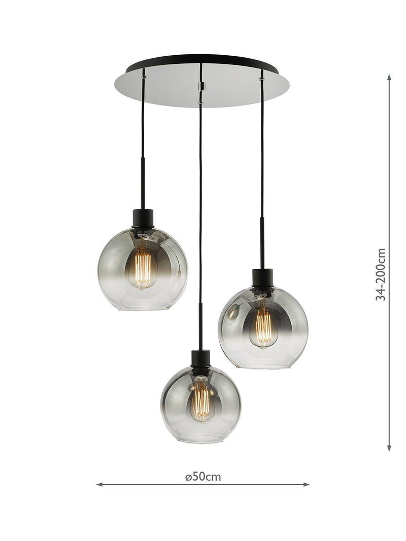 Där Lycia three glass globe pendant light, from the UK