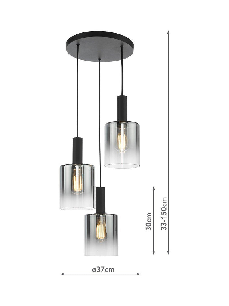 Där Savannah 3 pendant cluster light black smoked - British product