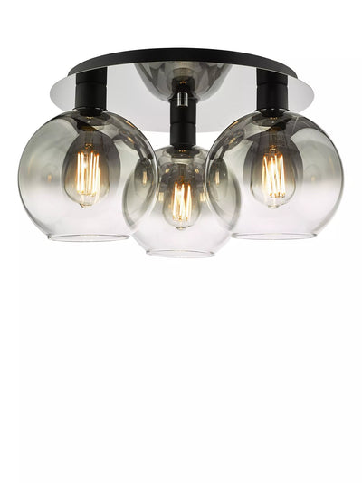 John Lewis Där Lycia Flush 3 Arm Mirror Ceiling Light, Black Ombre- Buy online at McGrocer
