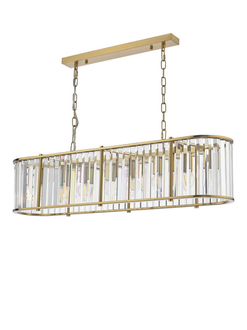 Där Kiran 7-arm black bar ceiling light with faceted glass, imported from the UK