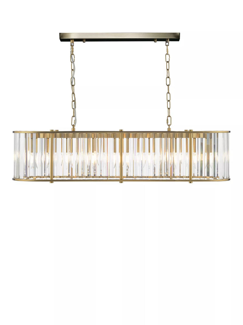 Där Kiran 7-arm black bar ceiling light with faceted glass, imported from the UK