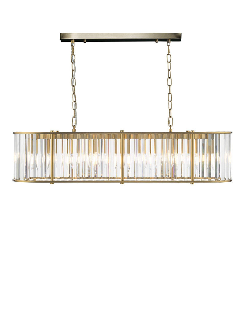 Där Kiran 7-arm black bar ceiling light with faceted glass, imported from the UK