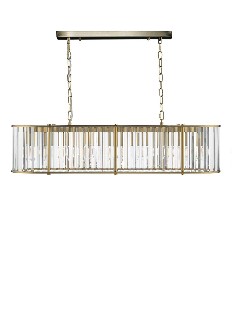 Där Kiran 7-arm black bar ceiling light with faceted glass, imported from the UK