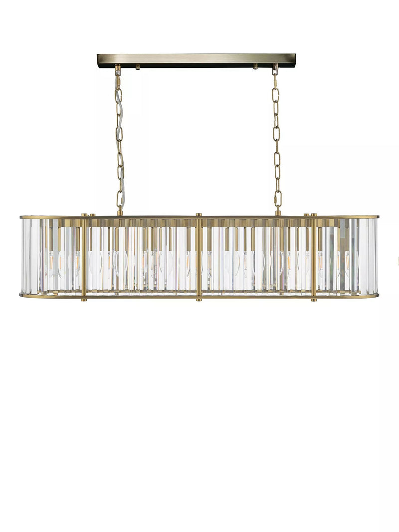 Där Kiran 7-arm black bar ceiling light with faceted glass, imported from the UK
