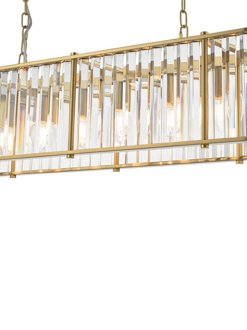 Där Kiran 7-arm black bar ceiling light with faceted glass, imported from the UK
