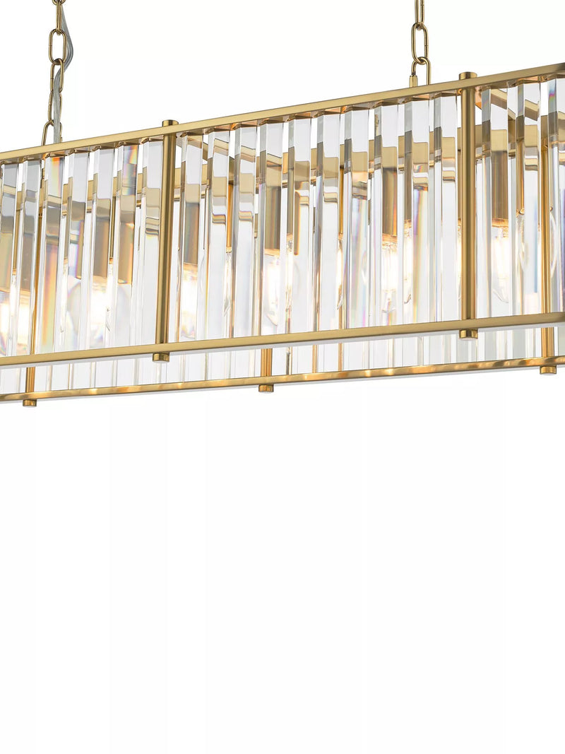 Där Kiran 7-arm black bar ceiling light with faceted glass, imported from the UK