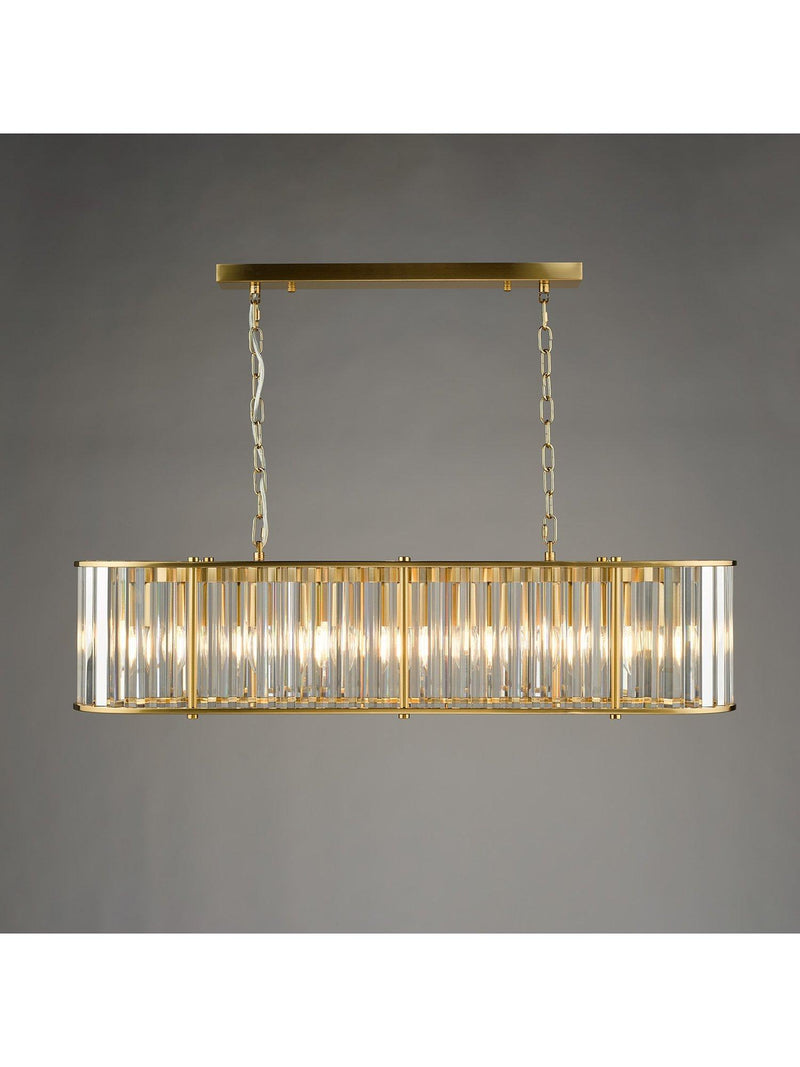 Där Kiran 7-arm black bar ceiling light with faceted glass, imported from the UK