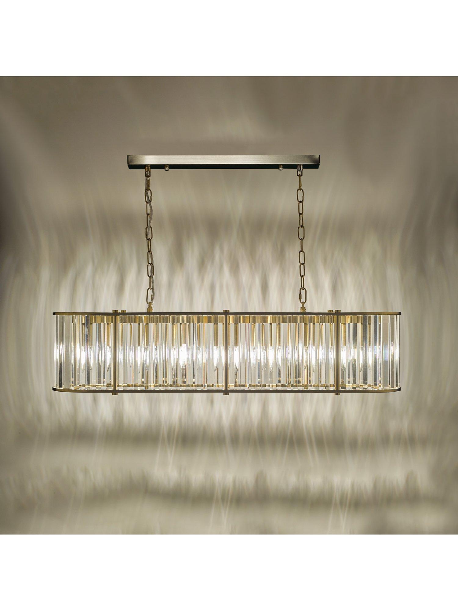 Där Kiran 7-arm black bar ceiling light with faceted glass, imported from the UK