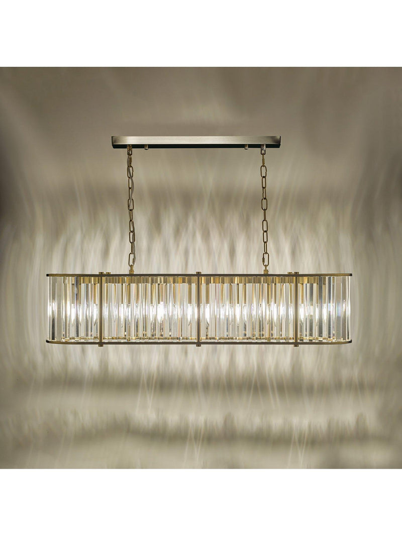 Där Kiran 7-arm black bar ceiling light with faceted glass, imported from the UK