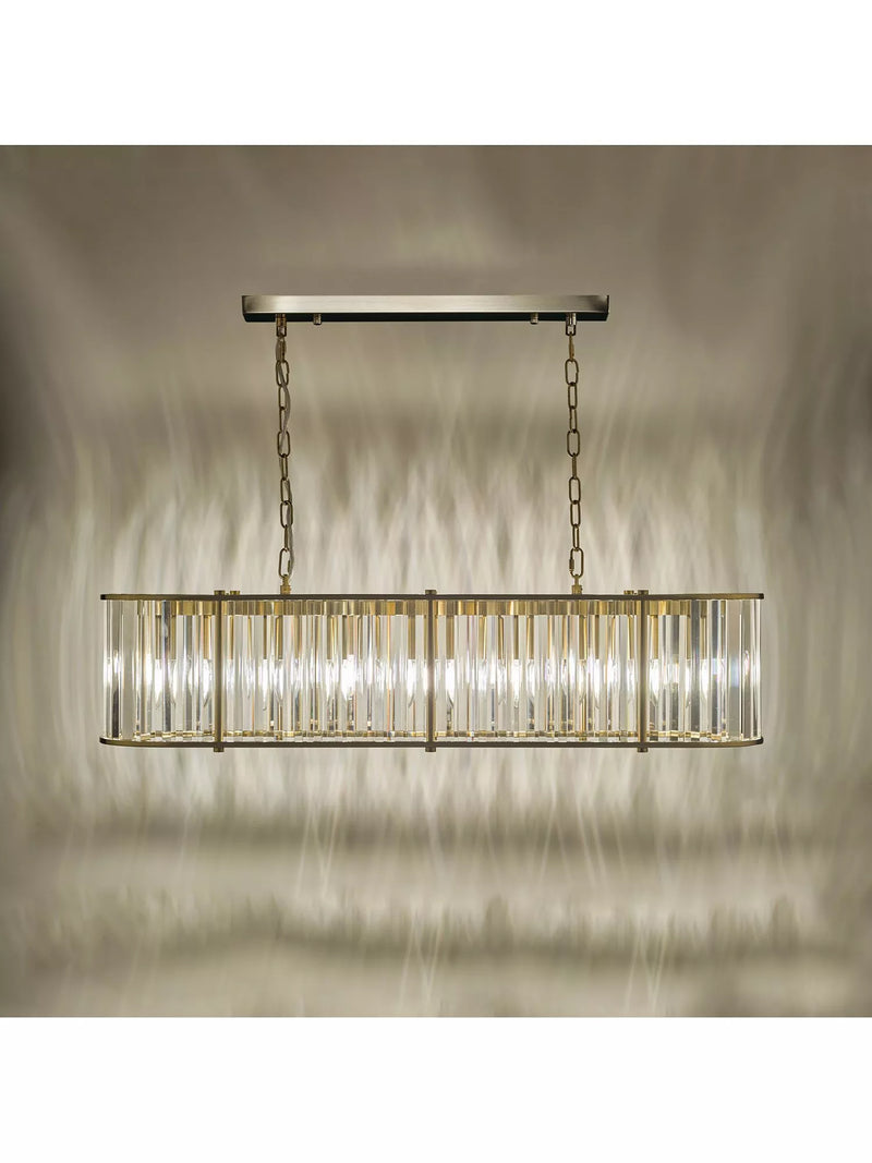 Där Kiran 7-arm black bar ceiling light with faceted glass, imported from the UK