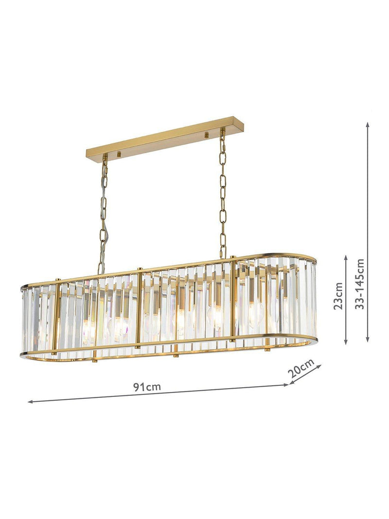 Där Kiran 7-arm black bar ceiling light with faceted glass, imported from the UK
