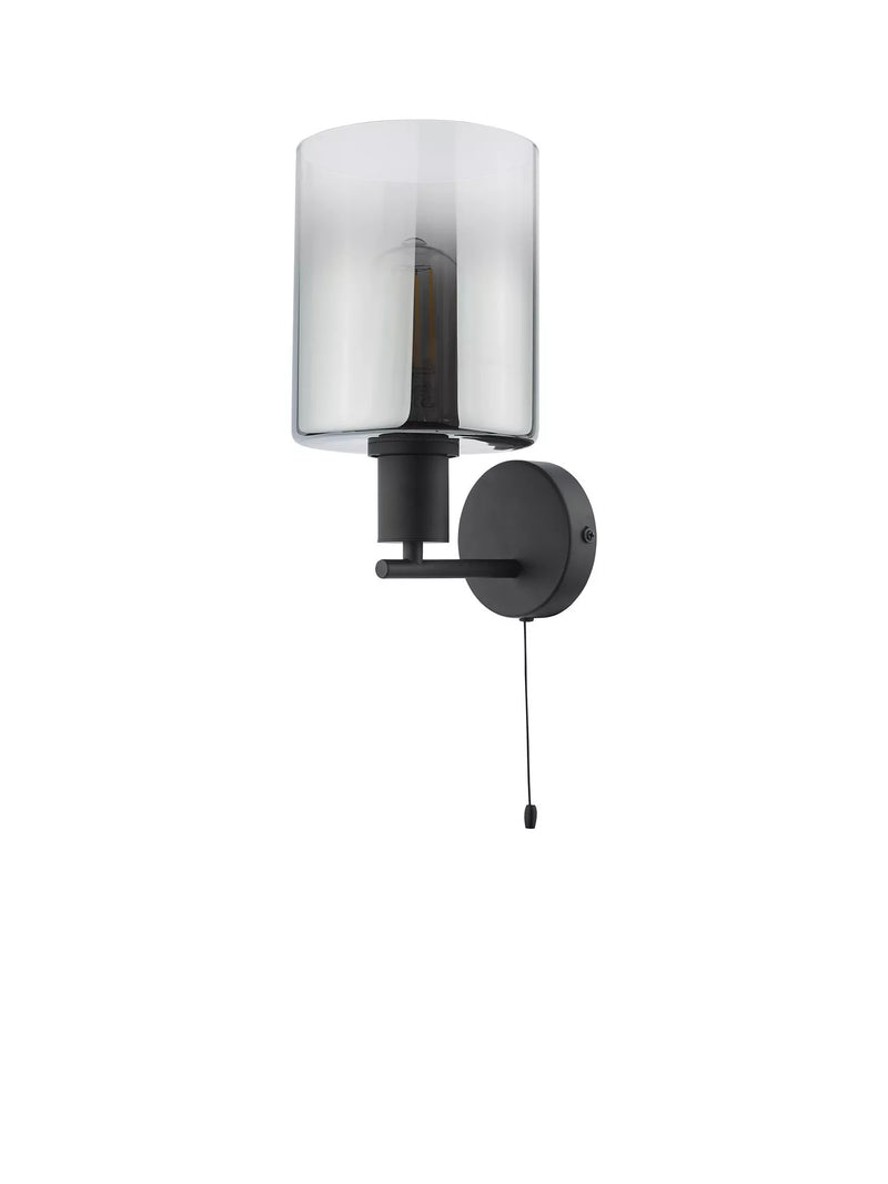 Där black and smoked glass wall light, imported from the UK