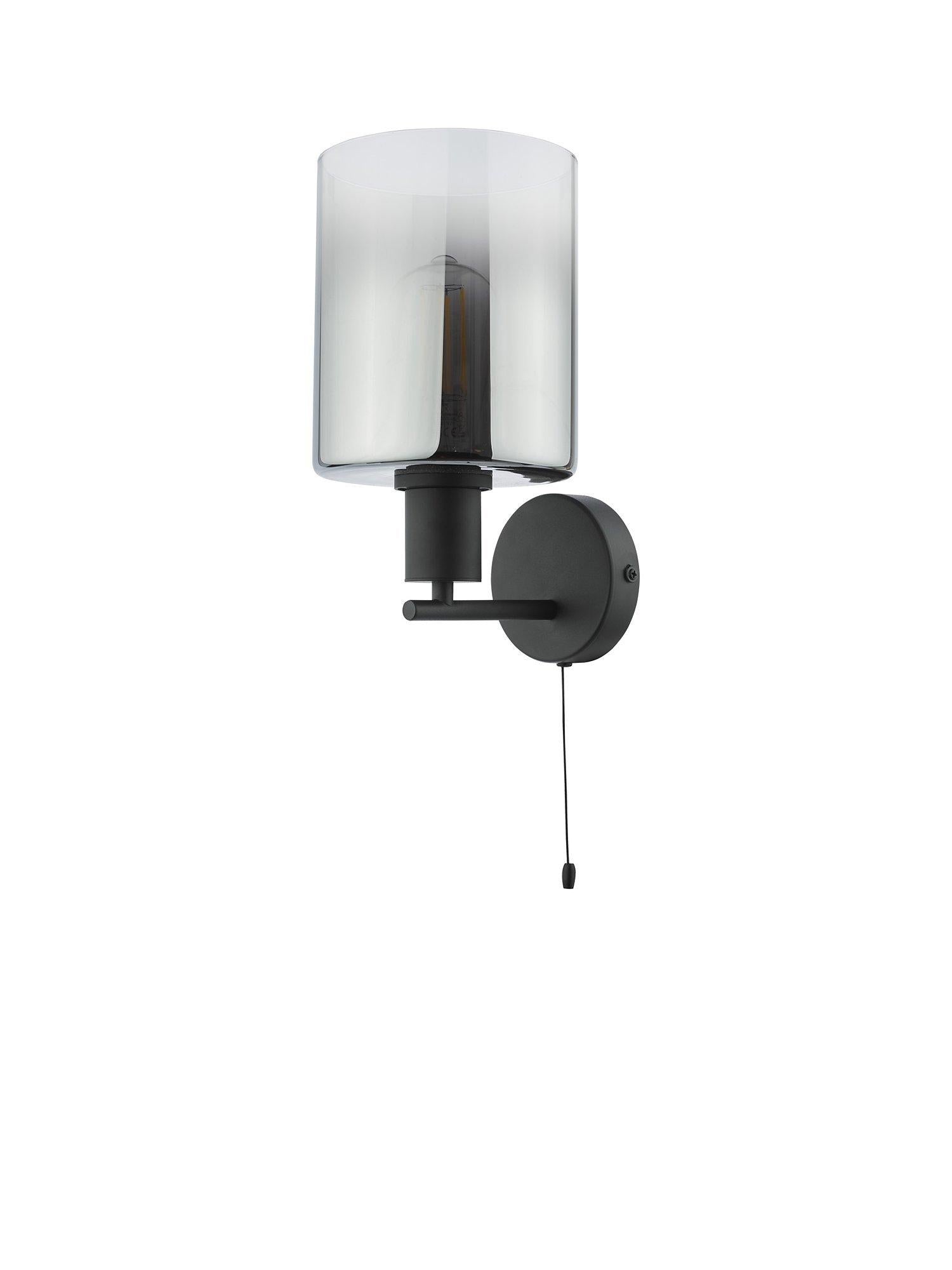 Där black and smoked glass wall light, imported from the UK