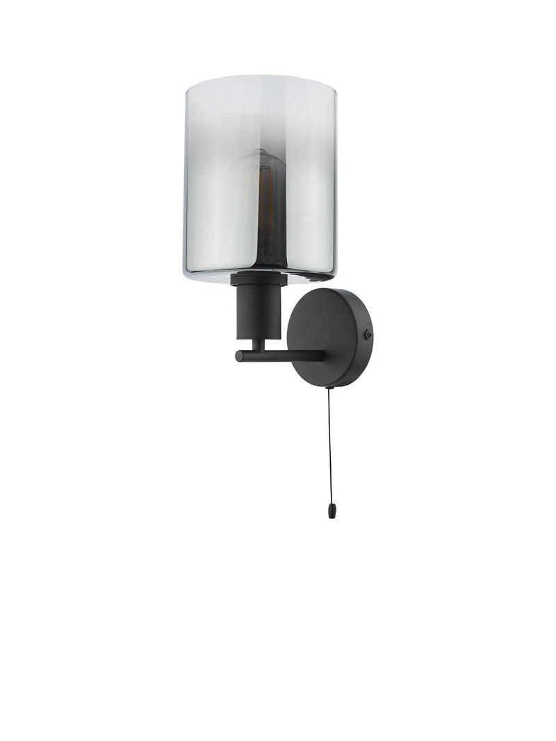 Där black and smoked glass wall light, imported from the UK
