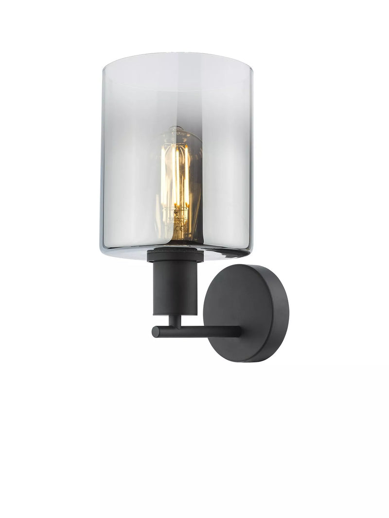 Där black and smoked glass wall light, imported from the UK