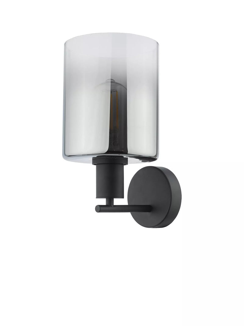 Där black and smoked glass wall light, imported from the UK