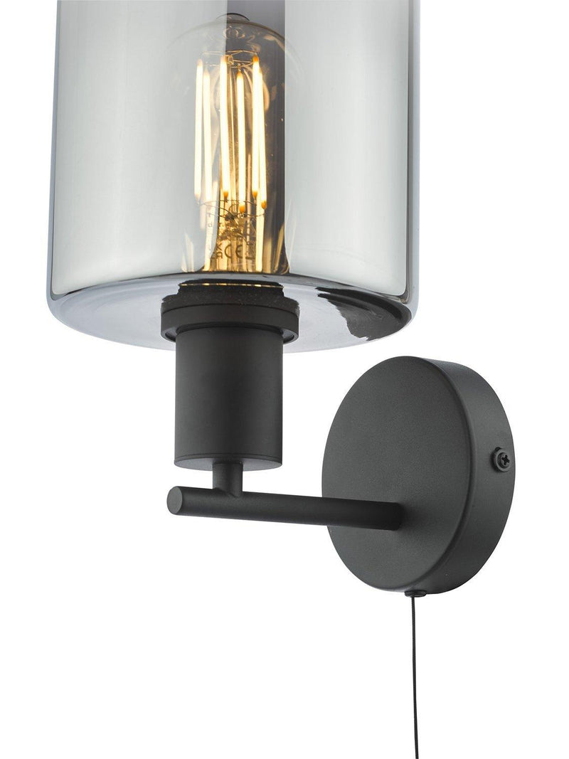 Där black and smoked glass wall light, imported from the UK