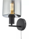 Där black and smoked glass wall light, imported from the UK