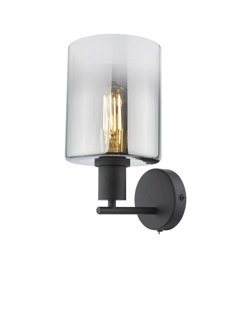 Där black and smoked glass wall light, imported from the UK