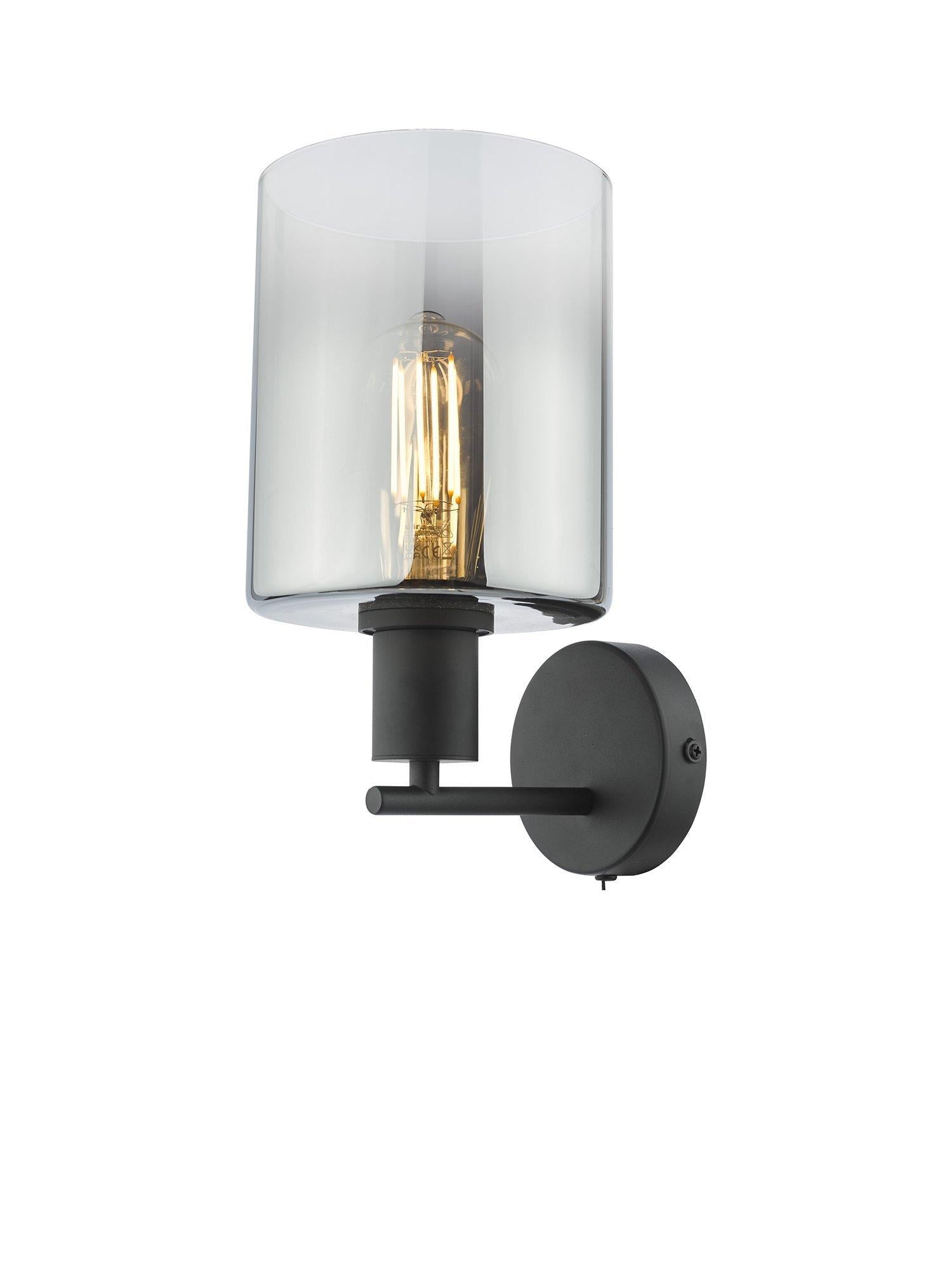 Där black and smoked glass wall light, imported from the UK