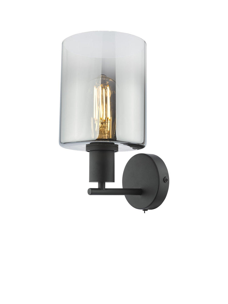 Där black and smoked glass wall light, imported from the UK
