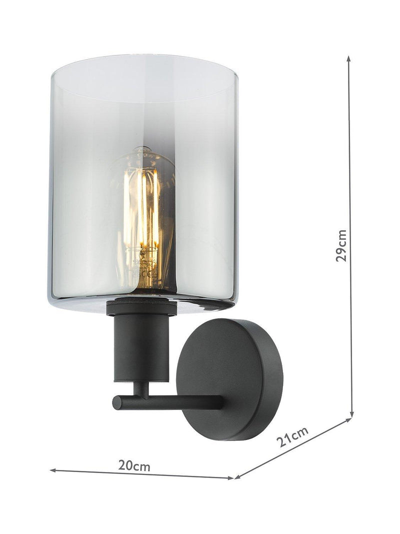 Där black and smoked glass wall light, imported from the UK