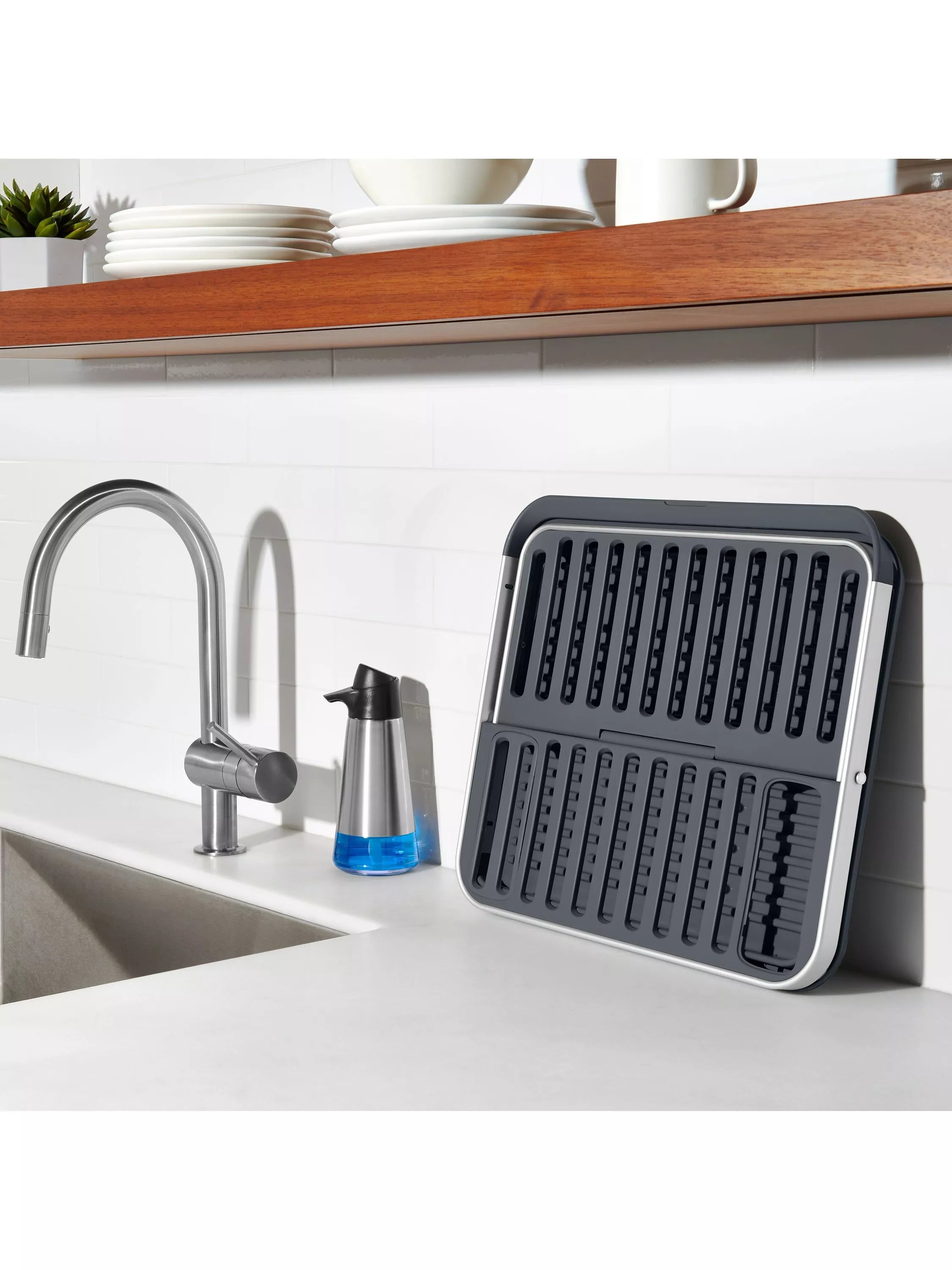 OXO Aluminium Fold Flat Dish Rack, imported from the UK