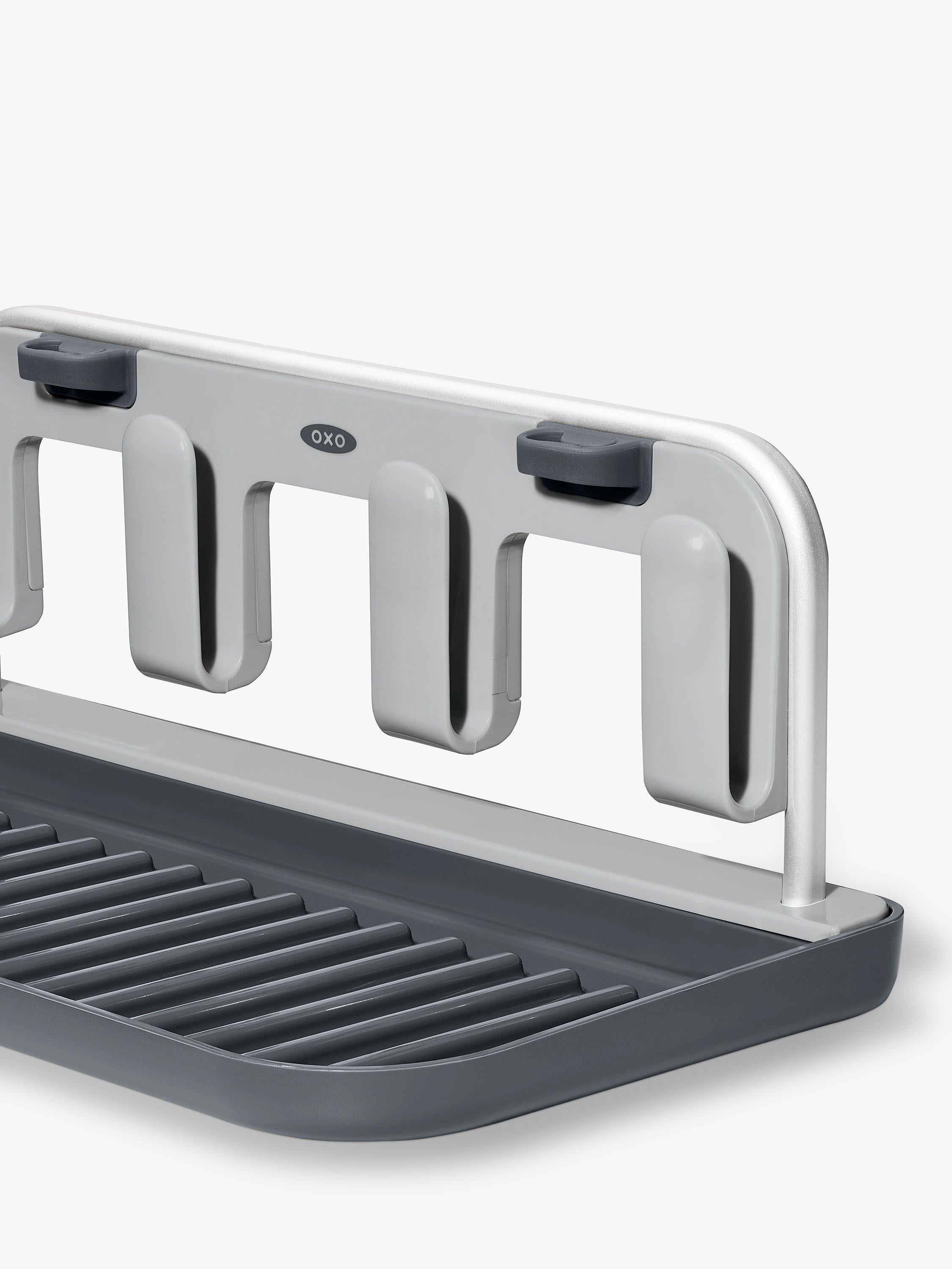 OXO bottle drying rack in grey and silver for four bottles and straws, imported from the UK