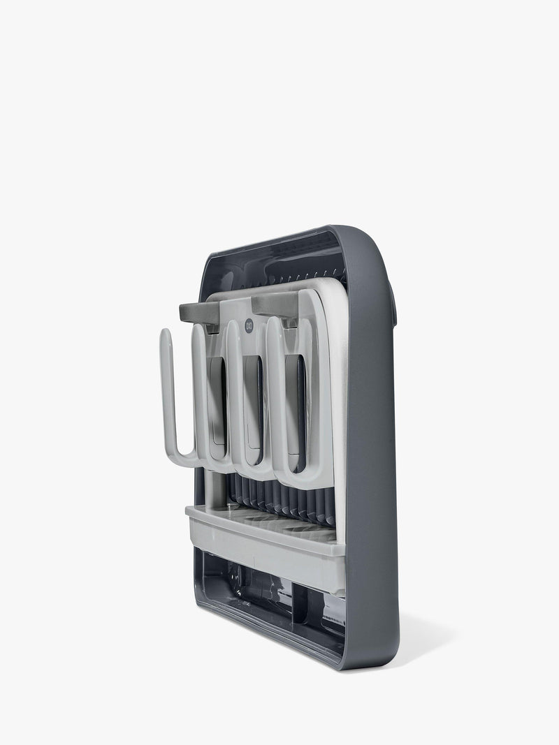 OXO bottle drying rack in grey and silver for four bottles and straws, imported from the UK