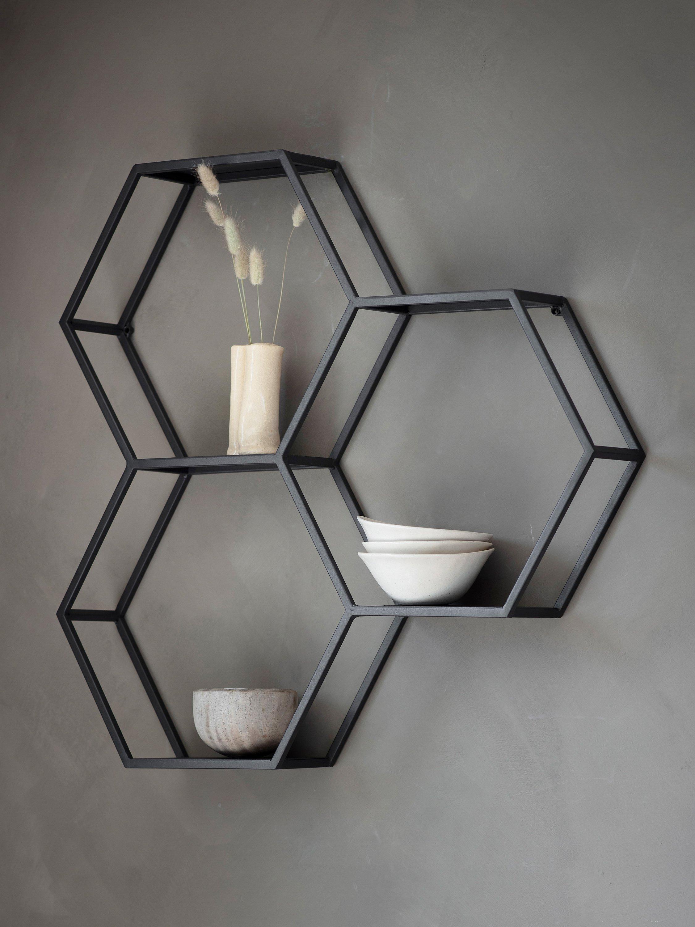 Gallery Direct honeycomb wall shelving unit black 70x68cm - British product