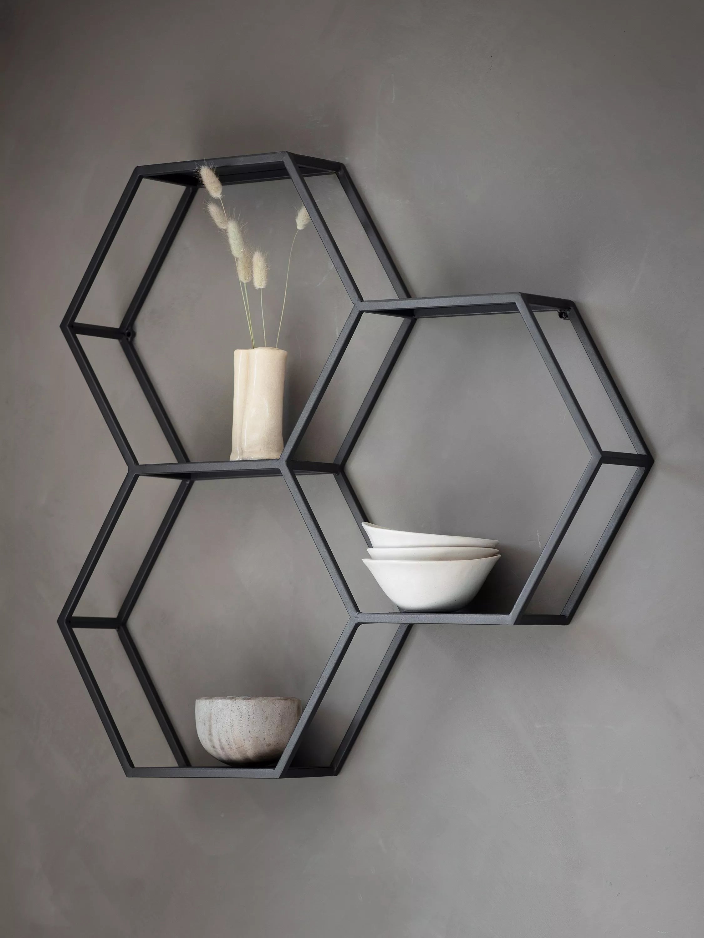 Gallery Direct honeycomb wall shelving unit black 70x68cm - British product